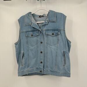 KZK Womens Vintage Y2K Denim Vest Size XL‎ Grunge Sleeveless Jean Jacket